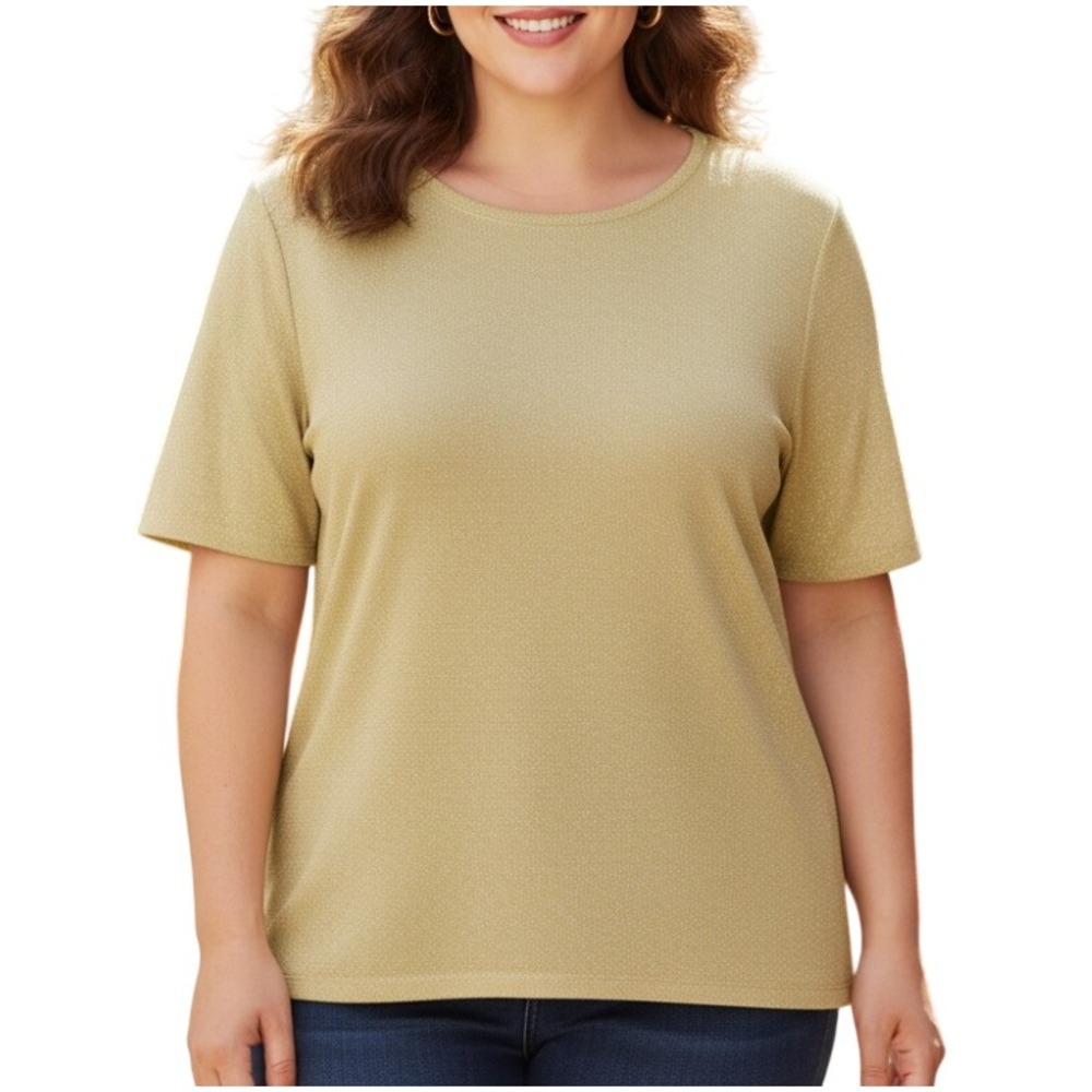 VTG Liz Claiborne VILLAGER SHORT SLEEVE Sweater Knit Top YELLOW/GOLD Metallic XL